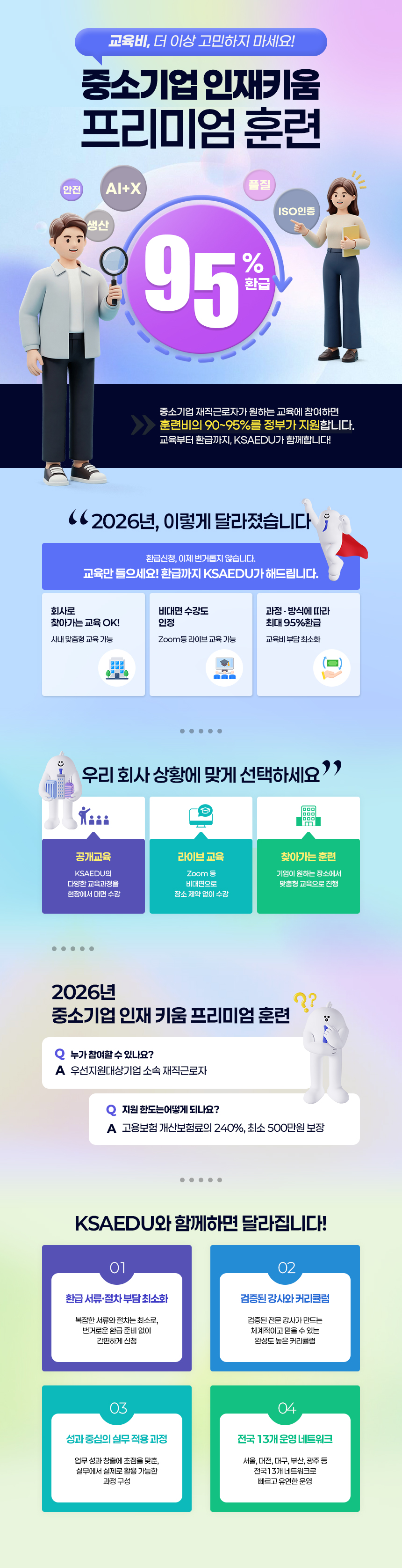 중소기업 교육, 정부지원교육, 재직자교육, 교육비 더이상 고민하지 마세요! 중소기업 인재키움 프리미엄 훈련, 안전교육, AI교육, 생산교육, 품질교육, ISO인증교육, 90%환급, 95%환급, 중소기업 재직근로자가 원하는 교육에 참여하면 훈련비의 90~95%를 정부가 지원합니다. 사내 맞춤형 교육, 비대면 교육, ZOOM교육, 환급간소화, 찾아가는훈련